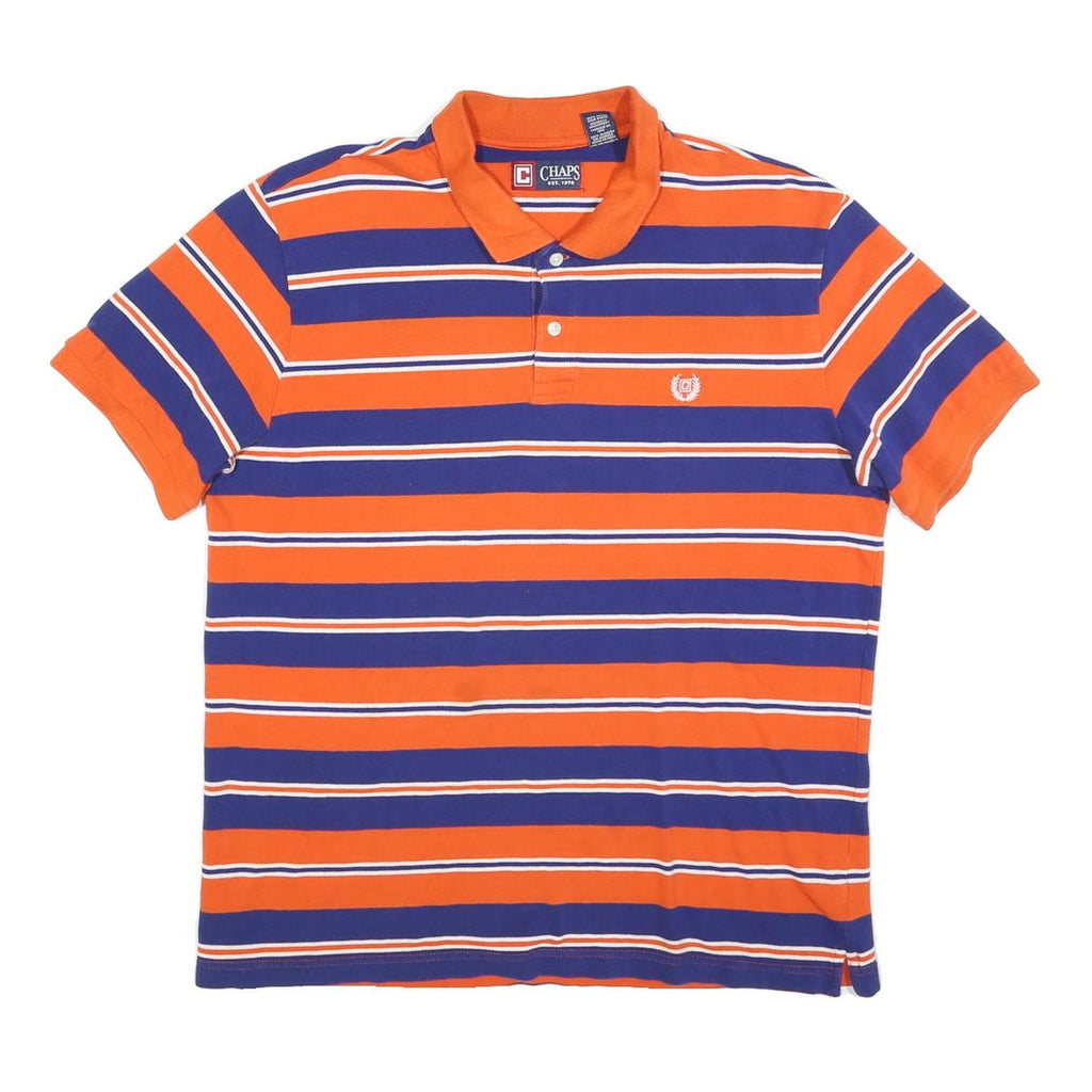 CHAPS Mens Orange & Blue Striped Short Sleeve Polo Shirt XL Classic Cotton Blend