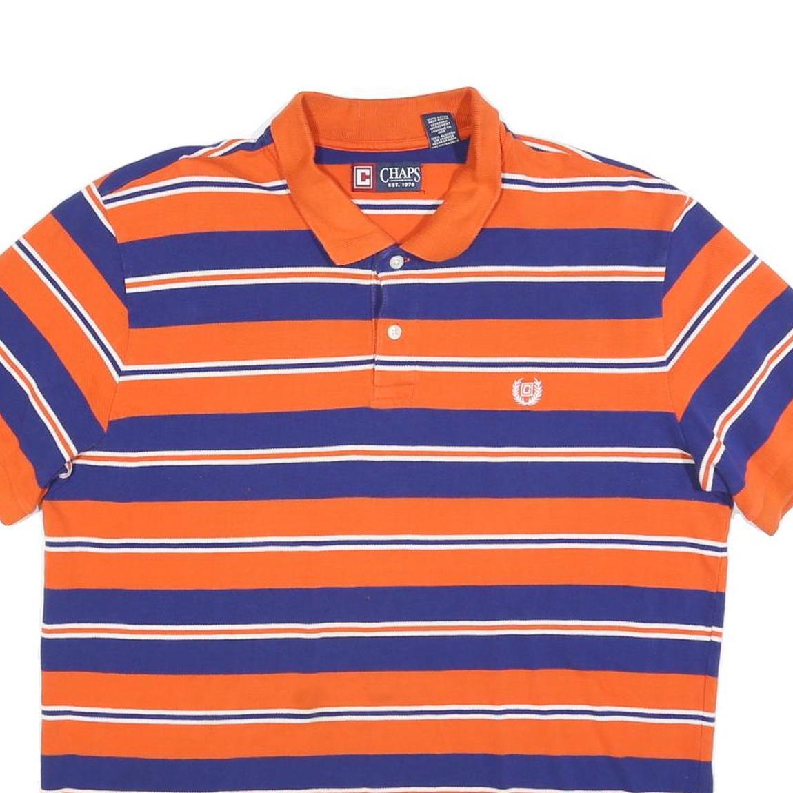 CHAPS Mens Orange & Blue Striped Short Sleeve Polo Shirt XL Classic Cotton Blend
