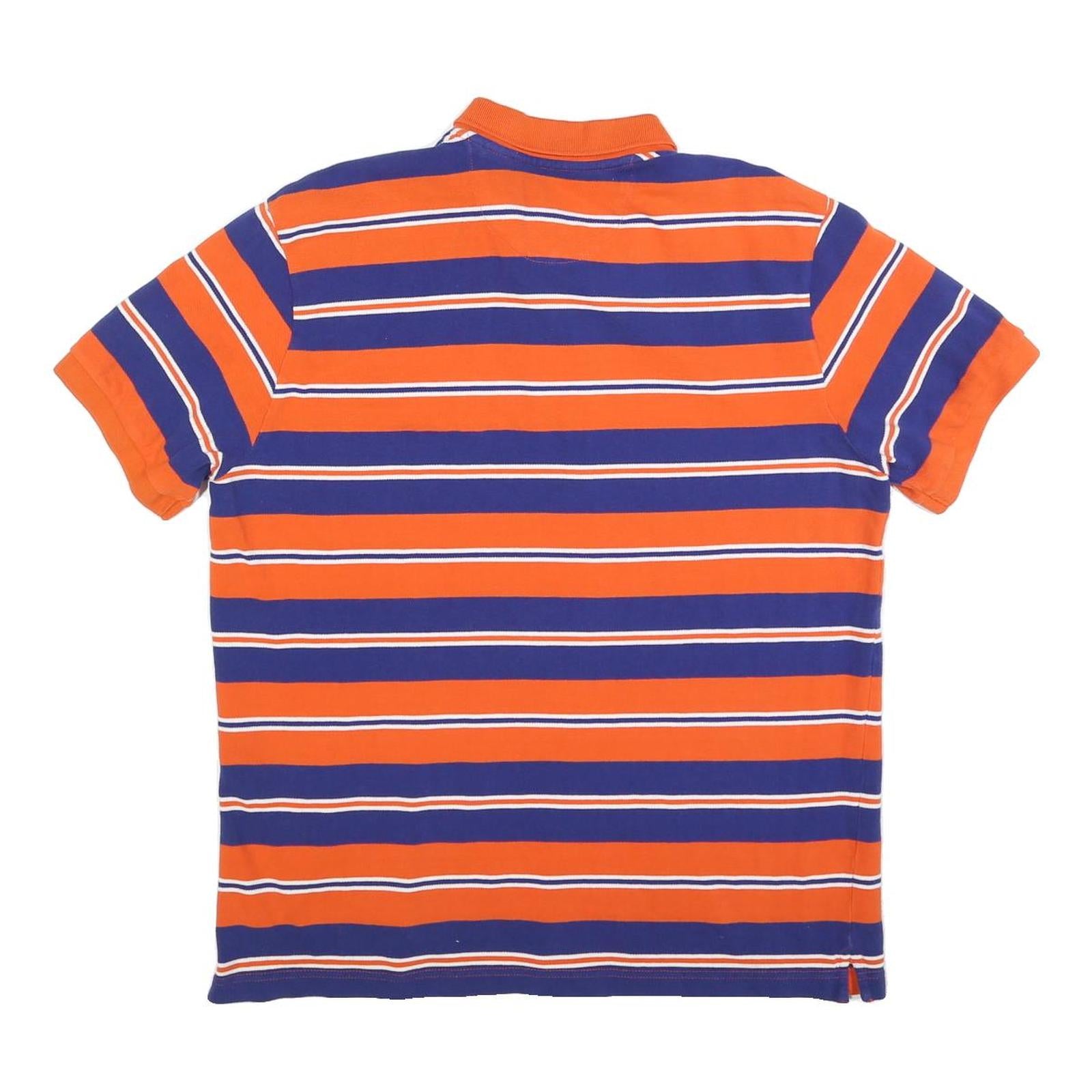 CHAPS Mens Orange & Blue Striped Short Sleeve Polo Shirt XL Classic Cotton Blend