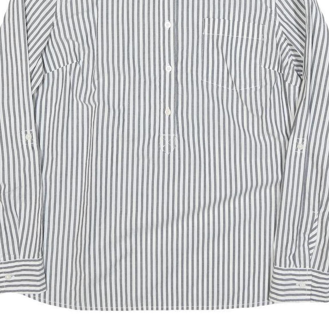 TOMMY HILFIGER Womens White & Grey Striped Shirt Long Sleeve Collared L Cotton