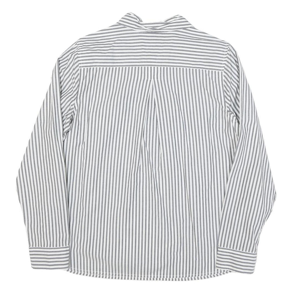 TOMMY HILFIGER Womens White & Grey Striped Shirt Long Sleeve Collared L Cotton