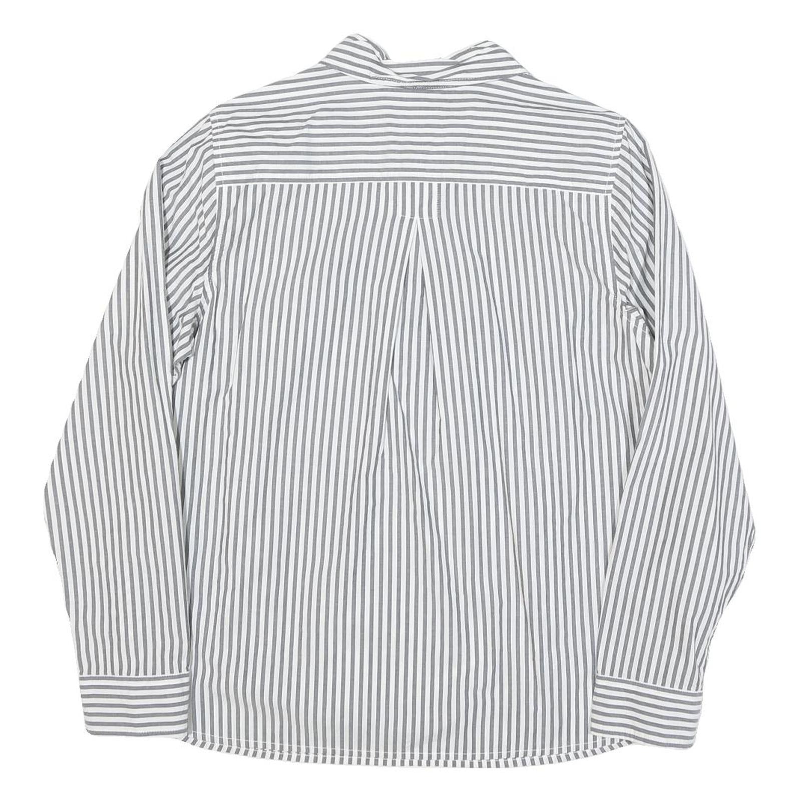 TOMMY HILFIGER Womens White & Grey Striped Shirt Long Sleeve Collared L Cotton