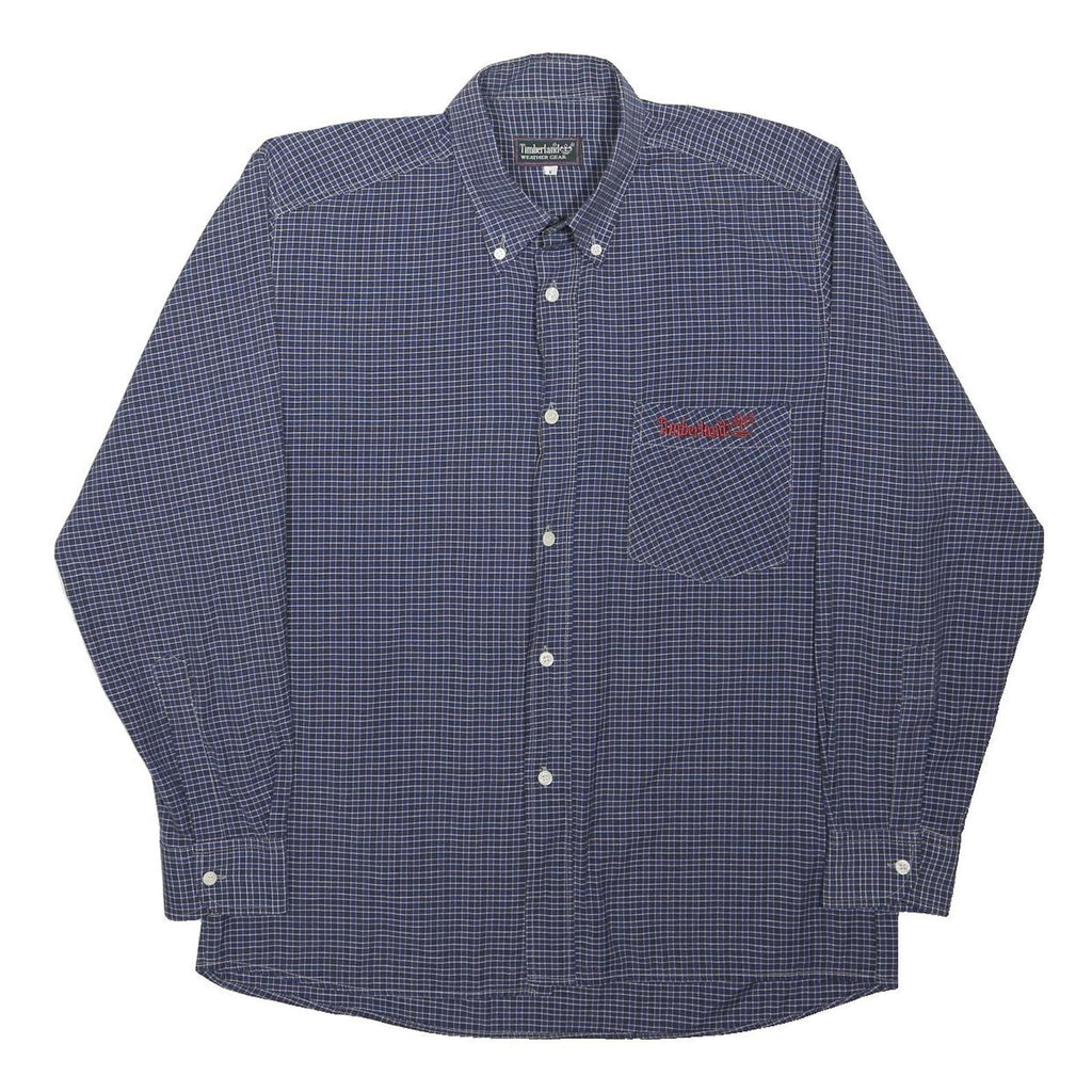 TIMBERLAND Mens Blue Check Shirt M Button Collar Long Sleeve Cotton Blend Casual