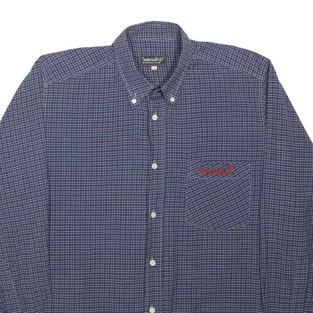 TIMBERLAND Mens Blue Check Shirt M Button Collar Long Sleeve Cotton Blend Casual