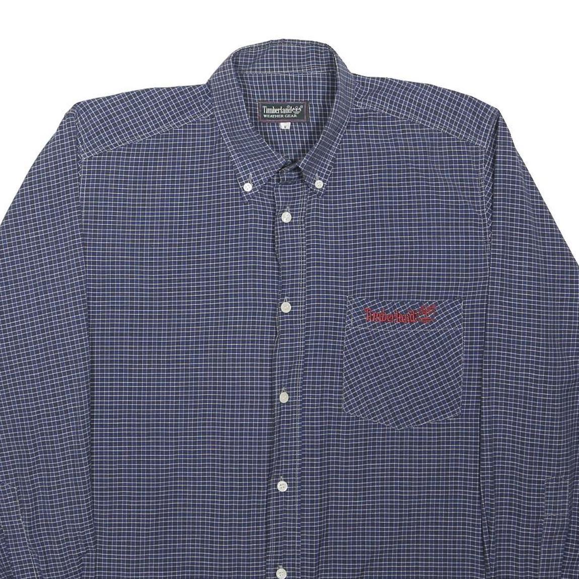 TIMBERLAND Mens Blue Check Shirt M Button Collar Long Sleeve Cotton Blend Casual