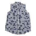 TOMMY HILFIGER Womens Blue & White Sleeveless Check Shirt M Linen Blend