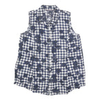 TOMMY HILFIGER Womens Blue & White Sleeveless Check Shirt M Linen Blend