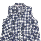 TOMMY HILFIGER Womens Blue & White Sleeveless Check Shirt M Linen Blend
