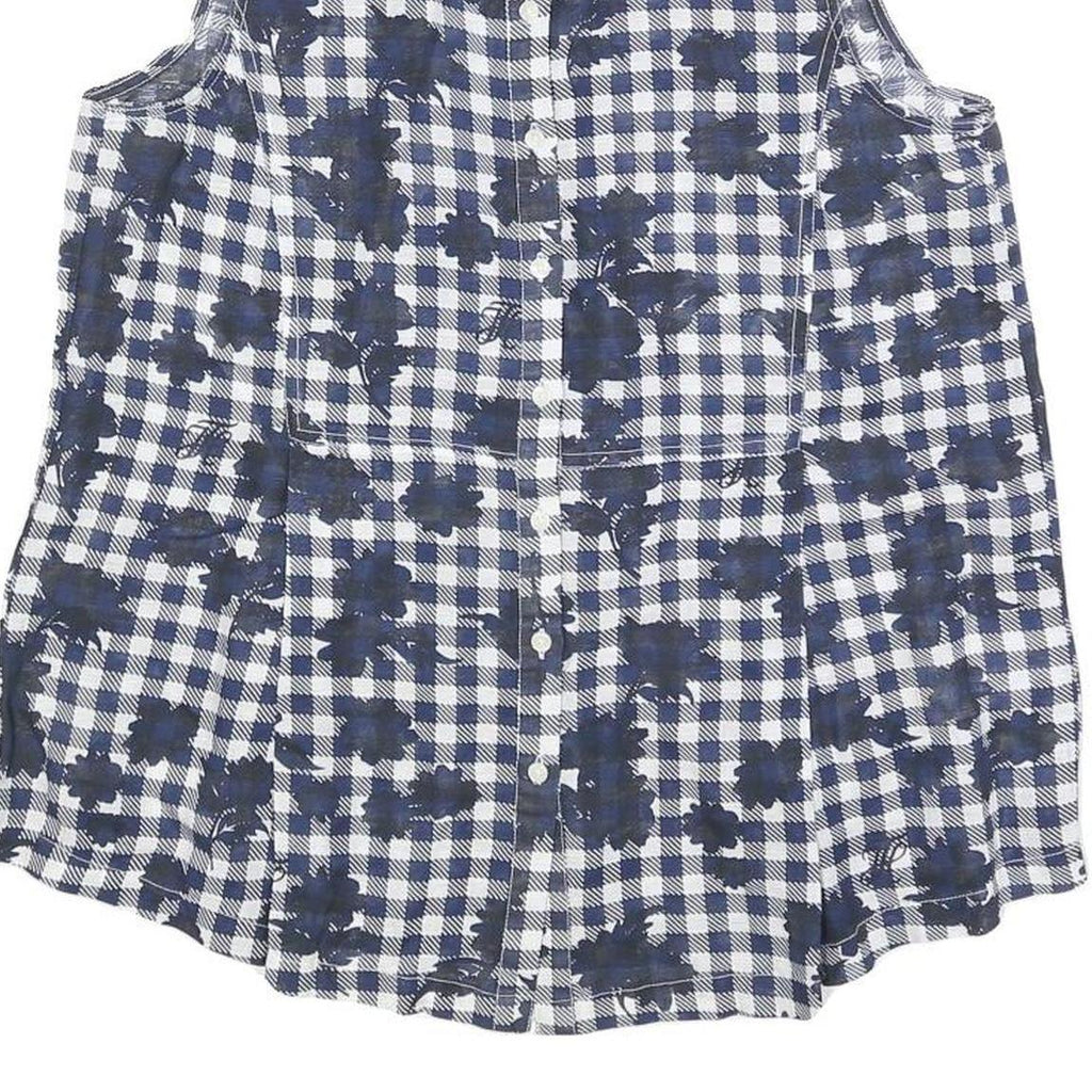TOMMY HILFIGER Womens Blue & White Sleeveless Check Shirt M Linen Blend