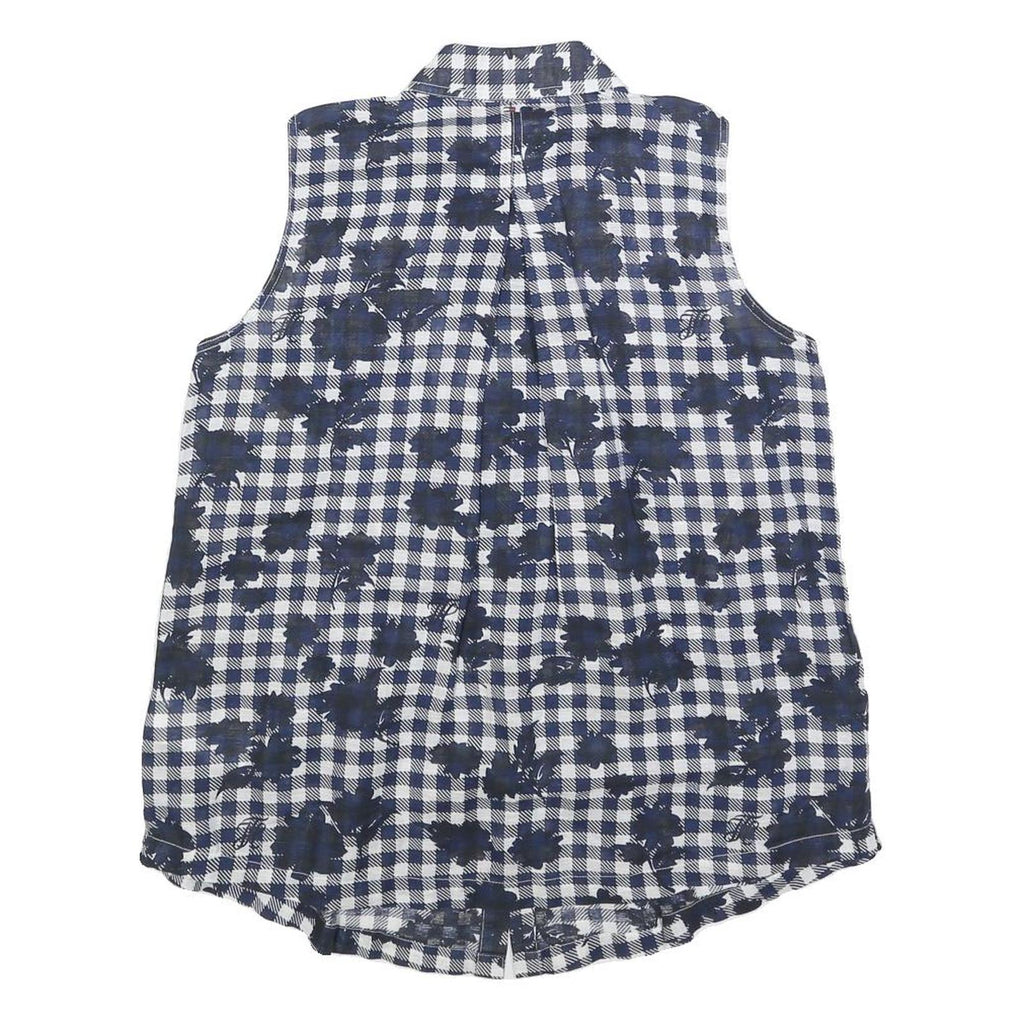 TOMMY HILFIGER Womens Blue & White Sleeveless Check Shirt M Linen Blend