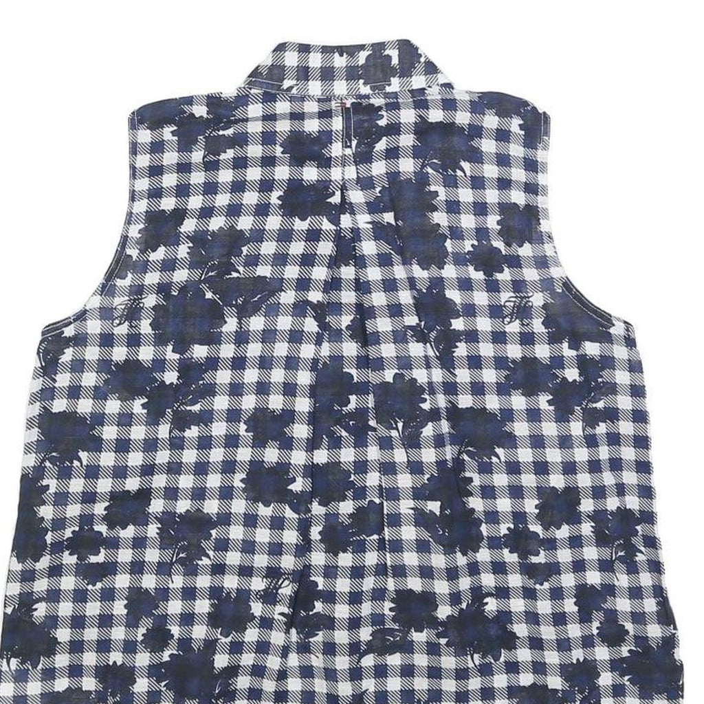 TOMMY HILFIGER Womens Blue & White Sleeveless Check Shirt M Linen Blend