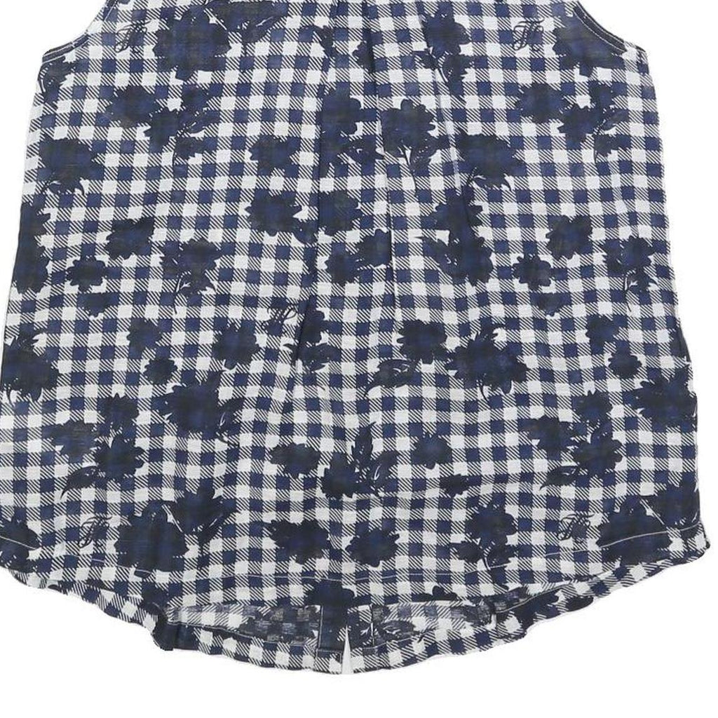 TOMMY HILFIGER Womens Blue & White Sleeveless Check Shirt M Linen Blend