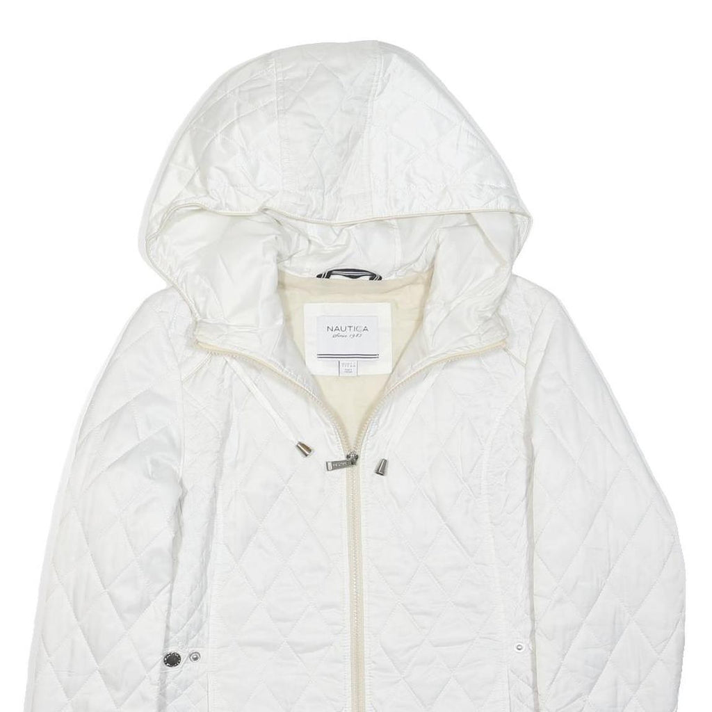 NAUTICA Womens White Quilted Hooded Jacket S Polyester Blend Zip Casual Outdoor