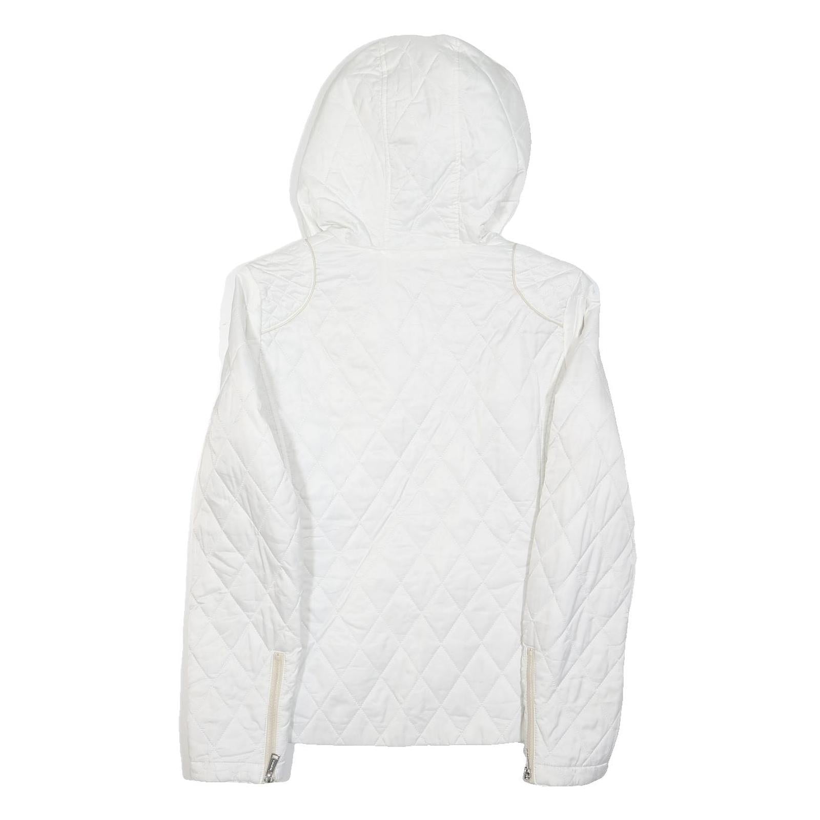 NAUTICA Womens White Quilted Hooded Jacket S Polyester Blend Zip Casual Outdoor