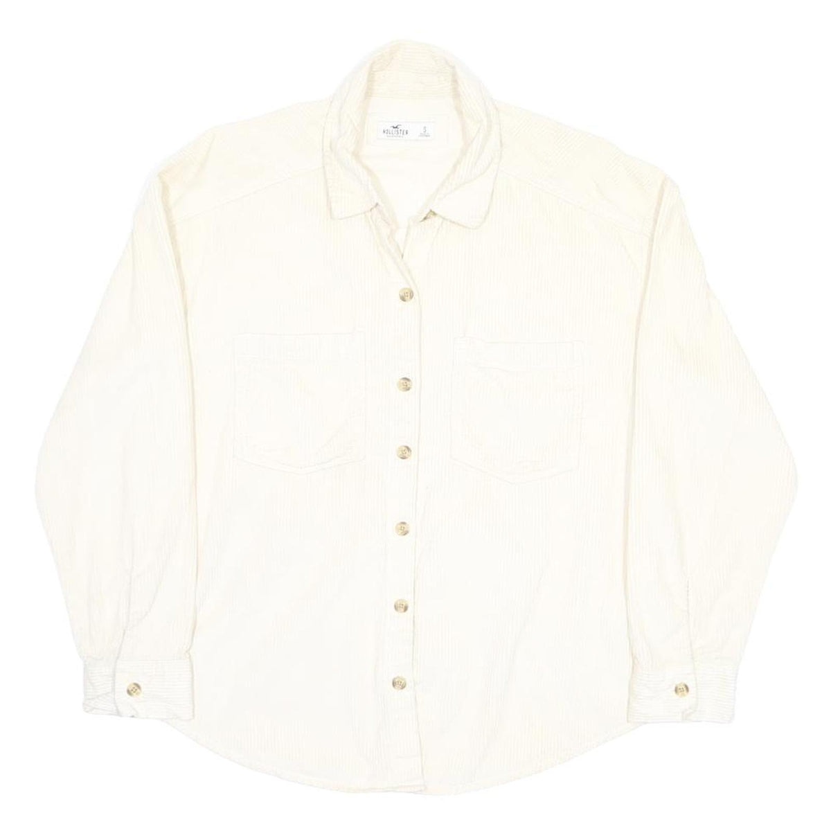 HOLLISTER Womens Cream Shirt S Cotton Button Up Casual Long Sleeve