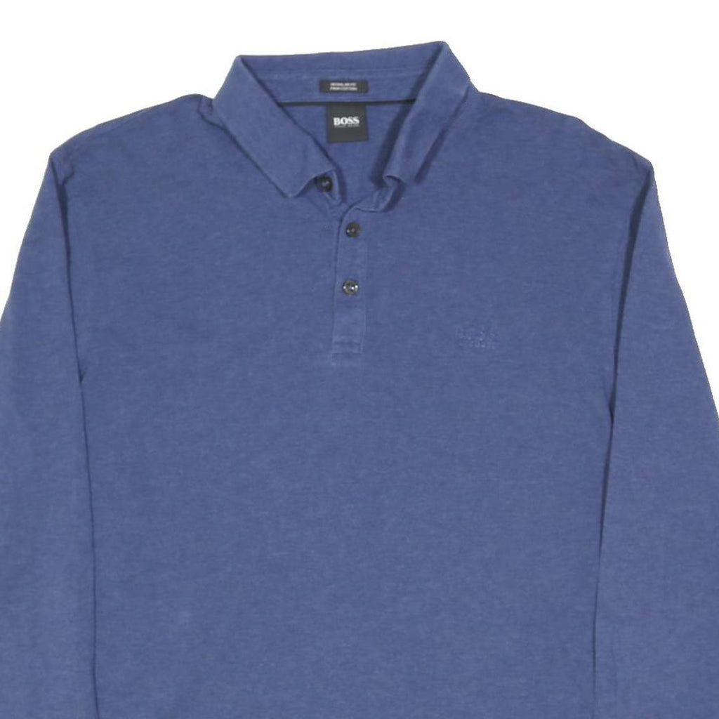 BOSS HUGO BOSS Mens Blue Long Sleeve Plain Polo Shirt XL Cotton Blend Classic