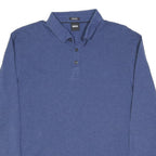 BOSS HUGO BOSS Mens Blue Long Sleeve Plain Polo Shirt XL Cotton Blend Classic