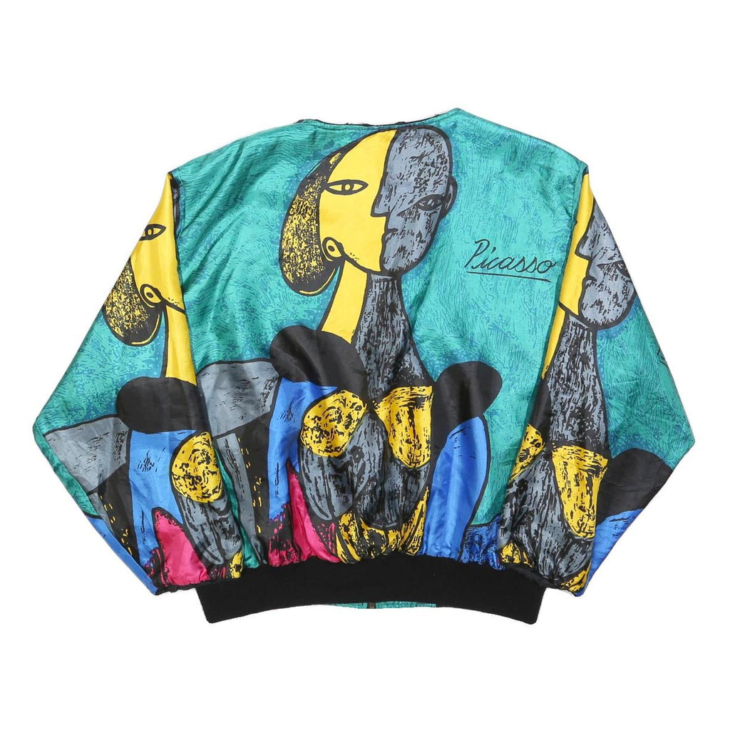 PICASSO Womens Blue Yellow Black Nylon Jacket L Artistic Print Zip Pattern
