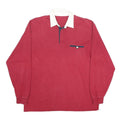 Mens Red And White Long Sleeve Plain Polo Shirt L Cotton Blend Casual