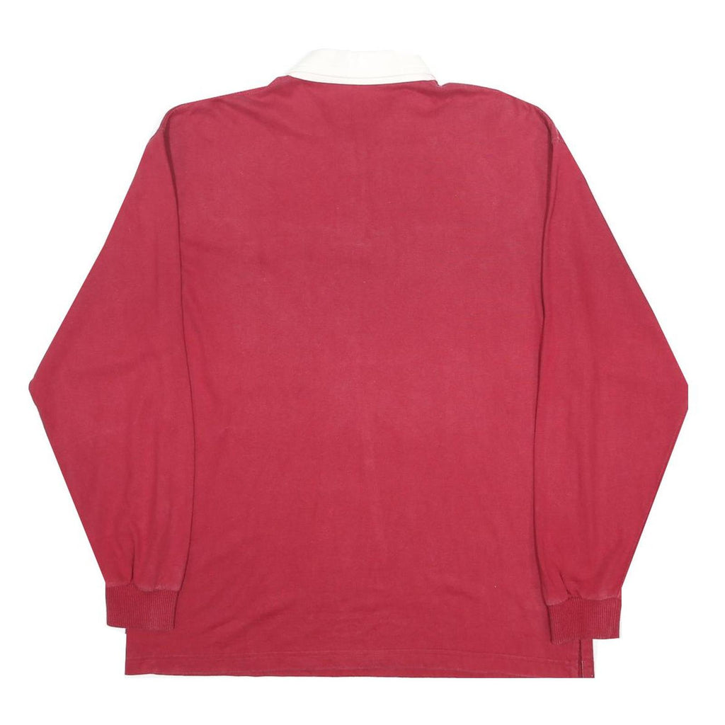 Mens Red And White Long Sleeve Plain Polo Shirt L Cotton Blend Casual