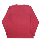 Mens Red And White Long Sleeve Plain Polo Shirt L Cotton Blend Casual