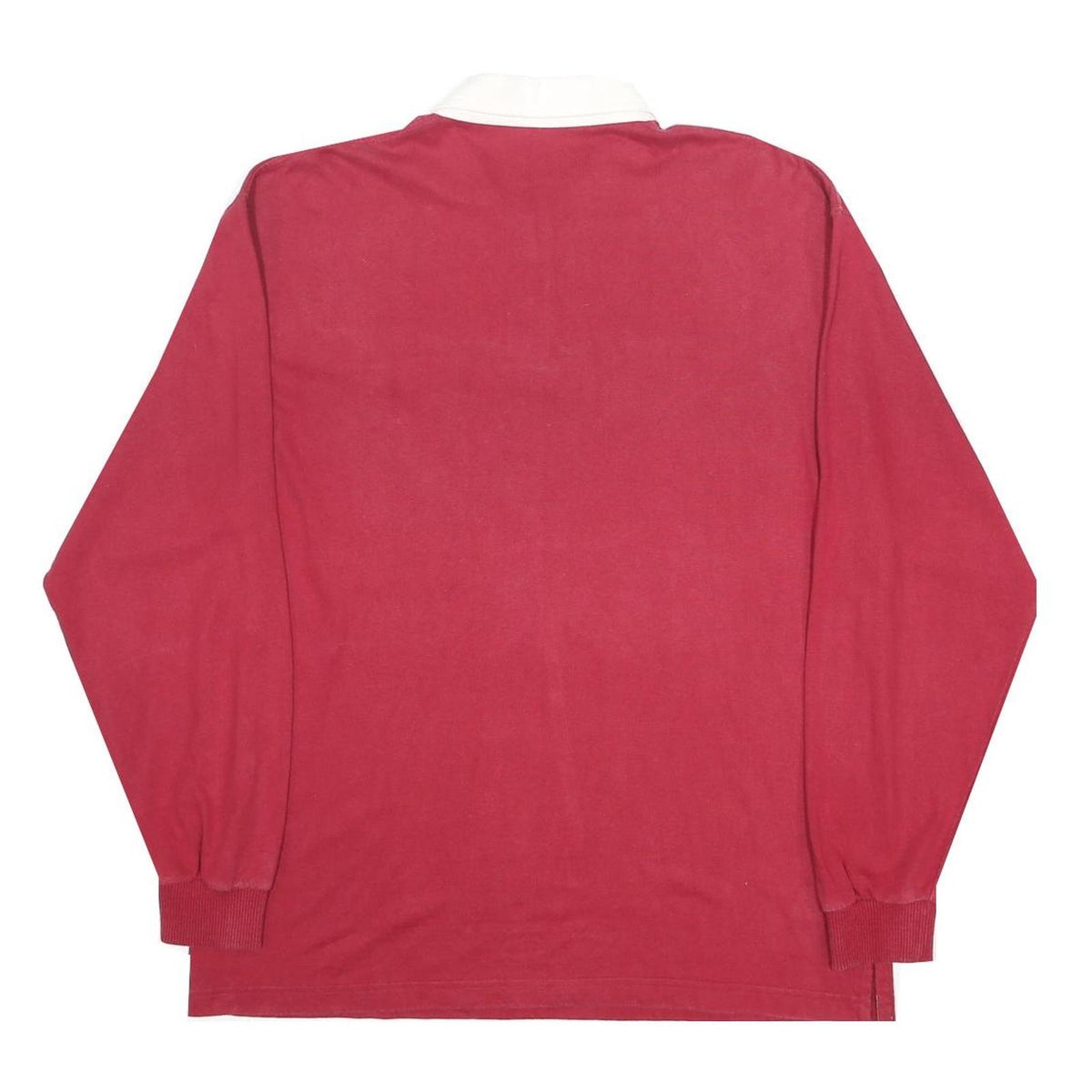 Mens Red And White Long Sleeve Plain Polo Shirt L Cotton Blend Casual