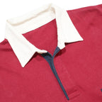 Mens Red And White Long Sleeve Plain Polo Shirt L Cotton Blend Casual