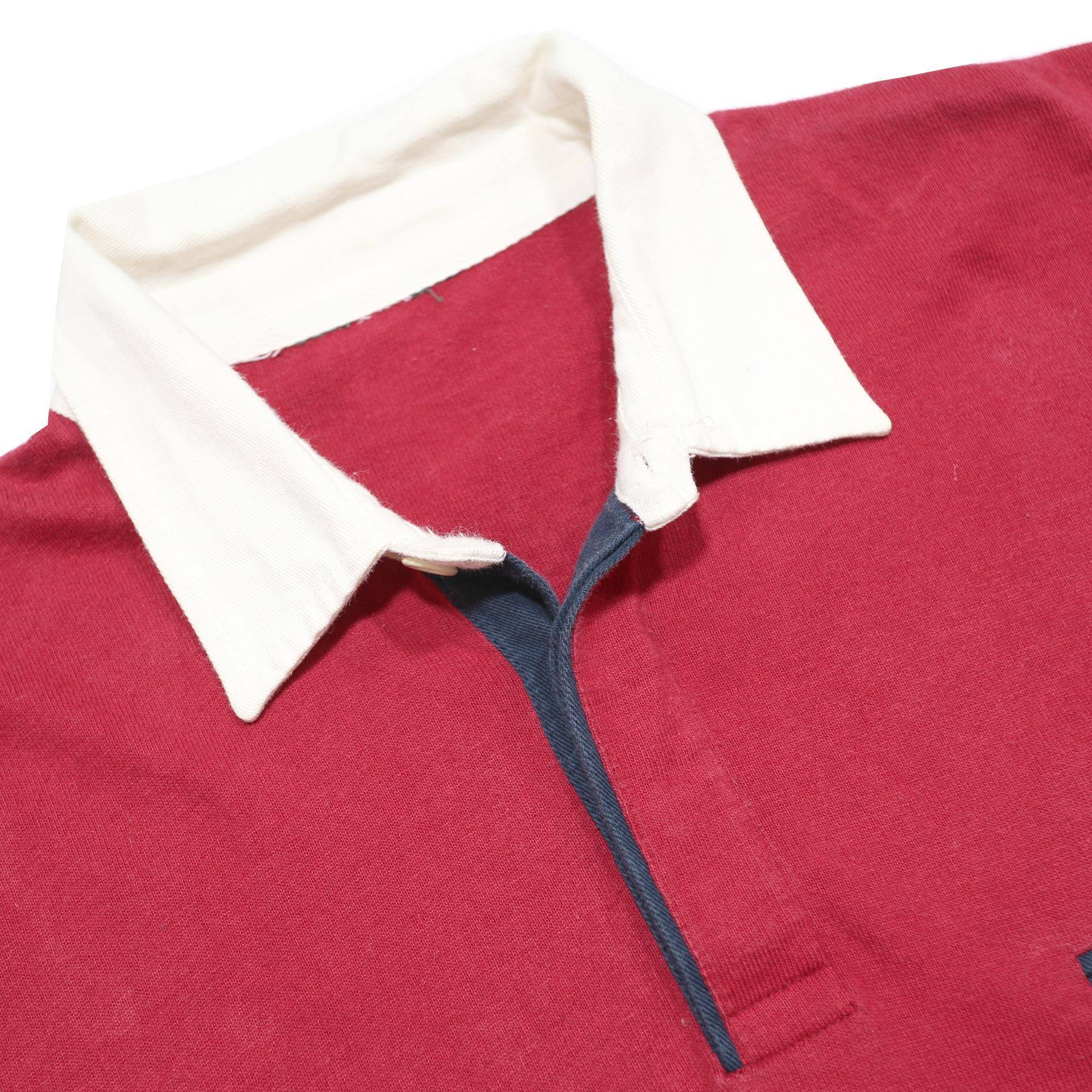 Mens Red And White Long Sleeve Plain Polo Shirt L Cotton Blend Casual