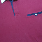 Mens Red And White Long Sleeve Plain Polo Shirt L Cotton Blend Casual