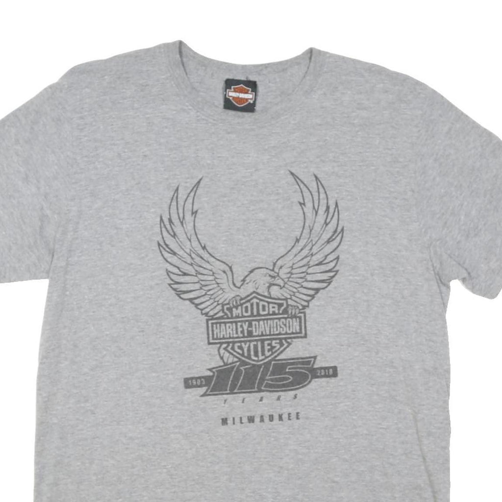 HARLEY DAVIDSON Mens Grey 115 Years Graphic T-Shirt L Short Sleeve Crew Neck
