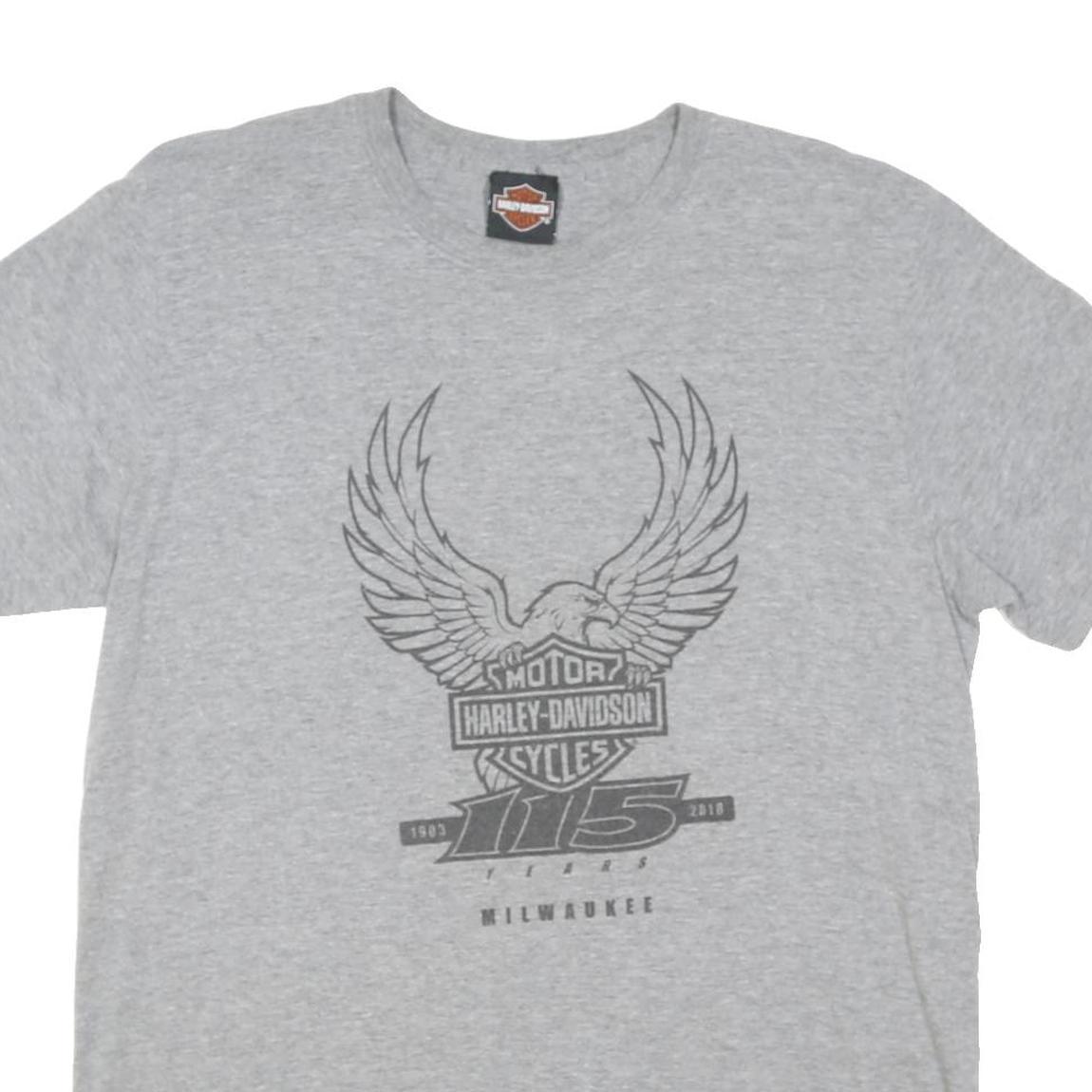 HARLEY DAVIDSON Mens Grey 115 Years Graphic T-Shirt L Short Sleeve Crew Neck