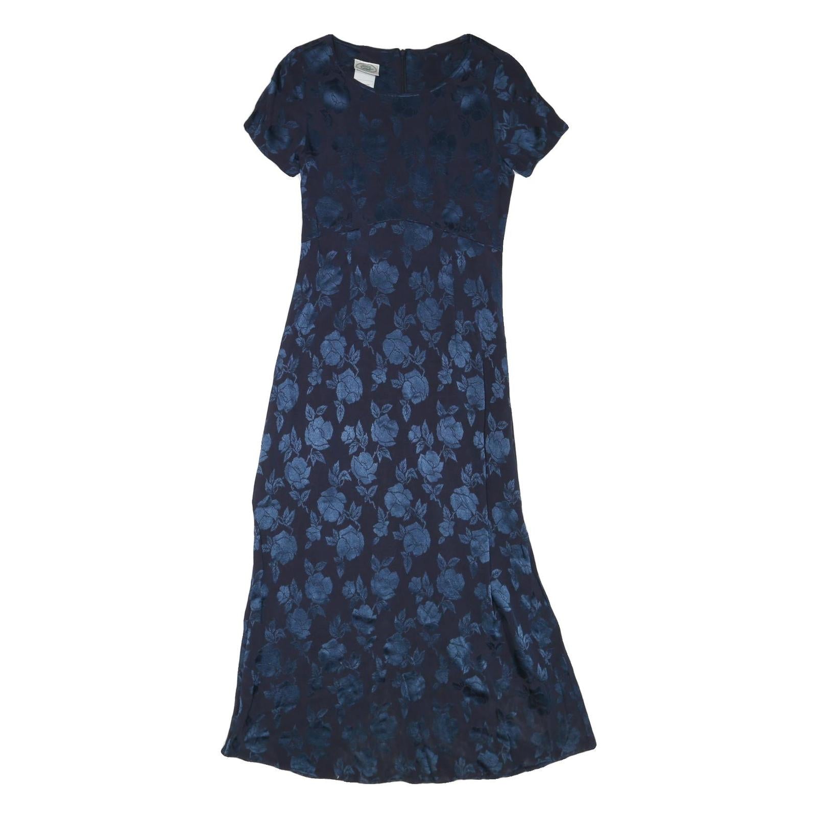 LAURA ASHLEY Womens Navy Blue Floral Day Dress Polyester Blend Short Sleeve Midi