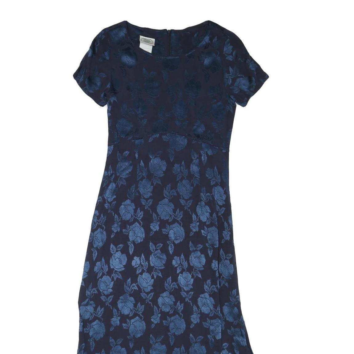 LAURA ASHLEY Womens Navy Blue Floral Day Dress Polyester Blend Short Sleeve Midi