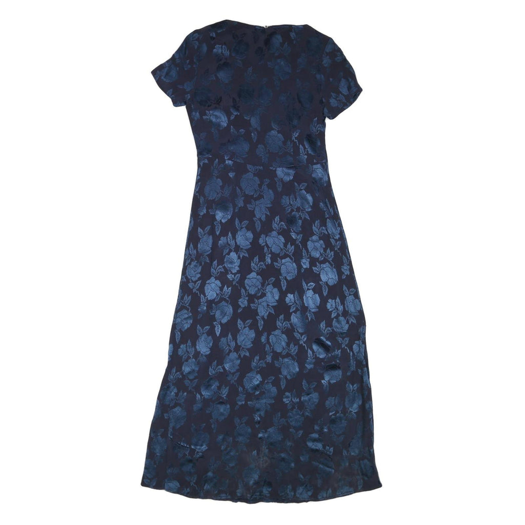 LAURA ASHLEY Womens Navy Blue Floral Day Dress Polyester Blend Short Sleeve Midi