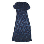 LAURA ASHLEY Womens Navy Blue Floral Day Dress Polyester Blend Short Sleeve Midi