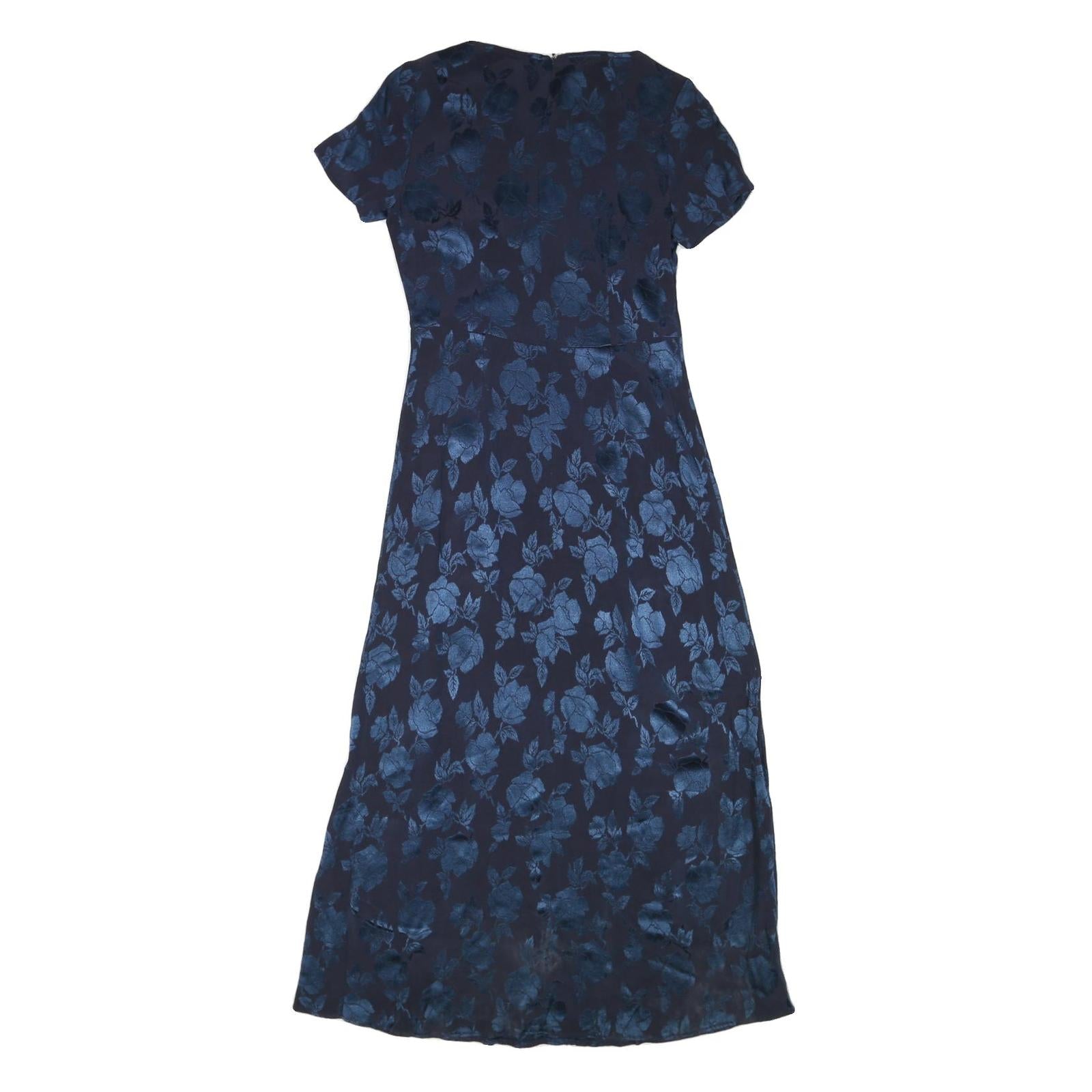 LAURA ASHLEY Womens Navy Blue Floral Day Dress Polyester Blend Short Sleeve Midi