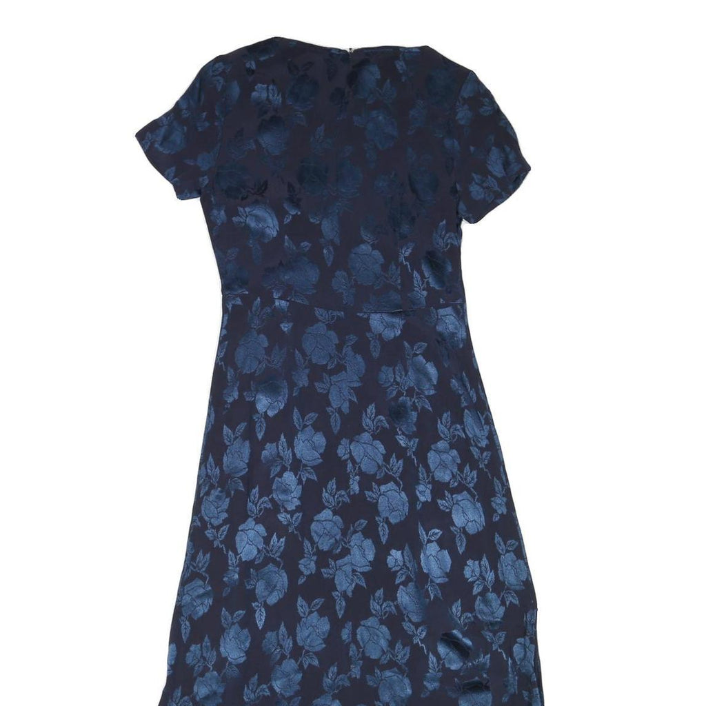 LAURA ASHLEY Womens Navy Blue Floral Day Dress Polyester Blend Short Sleeve Midi