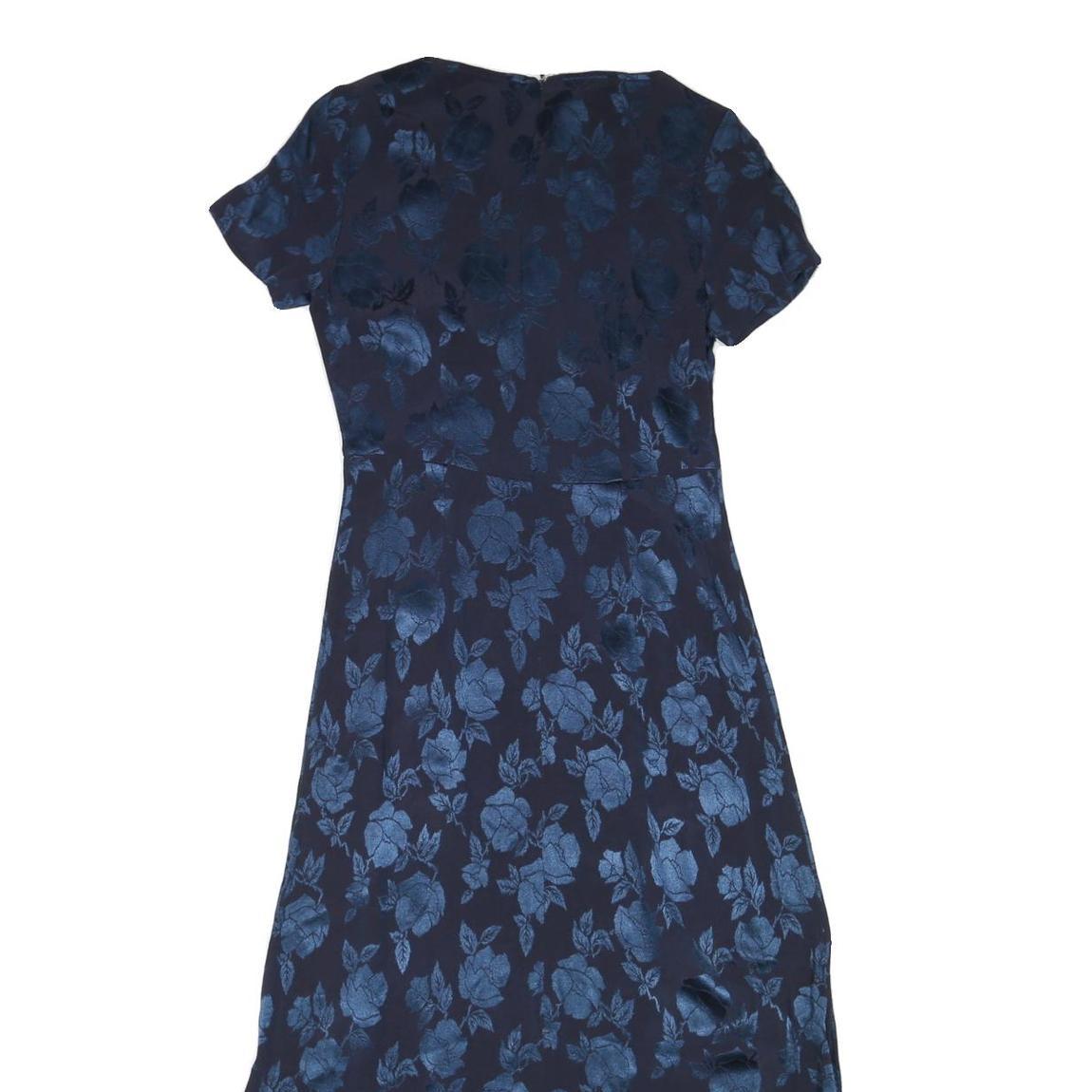 LAURA ASHLEY Womens Navy Blue Floral Day Dress Polyester Blend Short Sleeve Midi