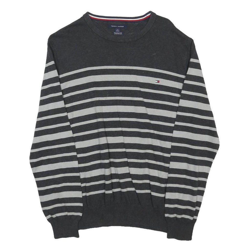 TOMMY HILFIGER Mens Grey & Light Grey Striped Pattern Plain Crew Neck Basic Knit