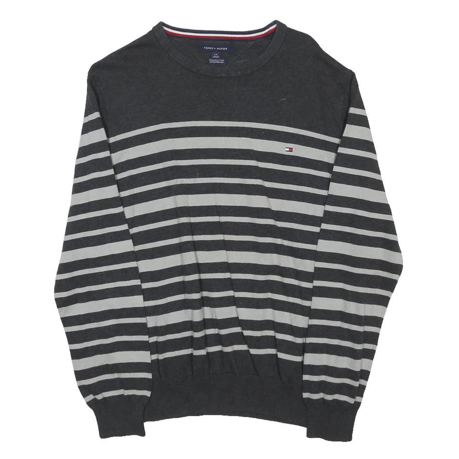 TOMMY HILFIGER Mens Grey & Light Grey Striped Pattern Plain Crew Neck Basic Knit