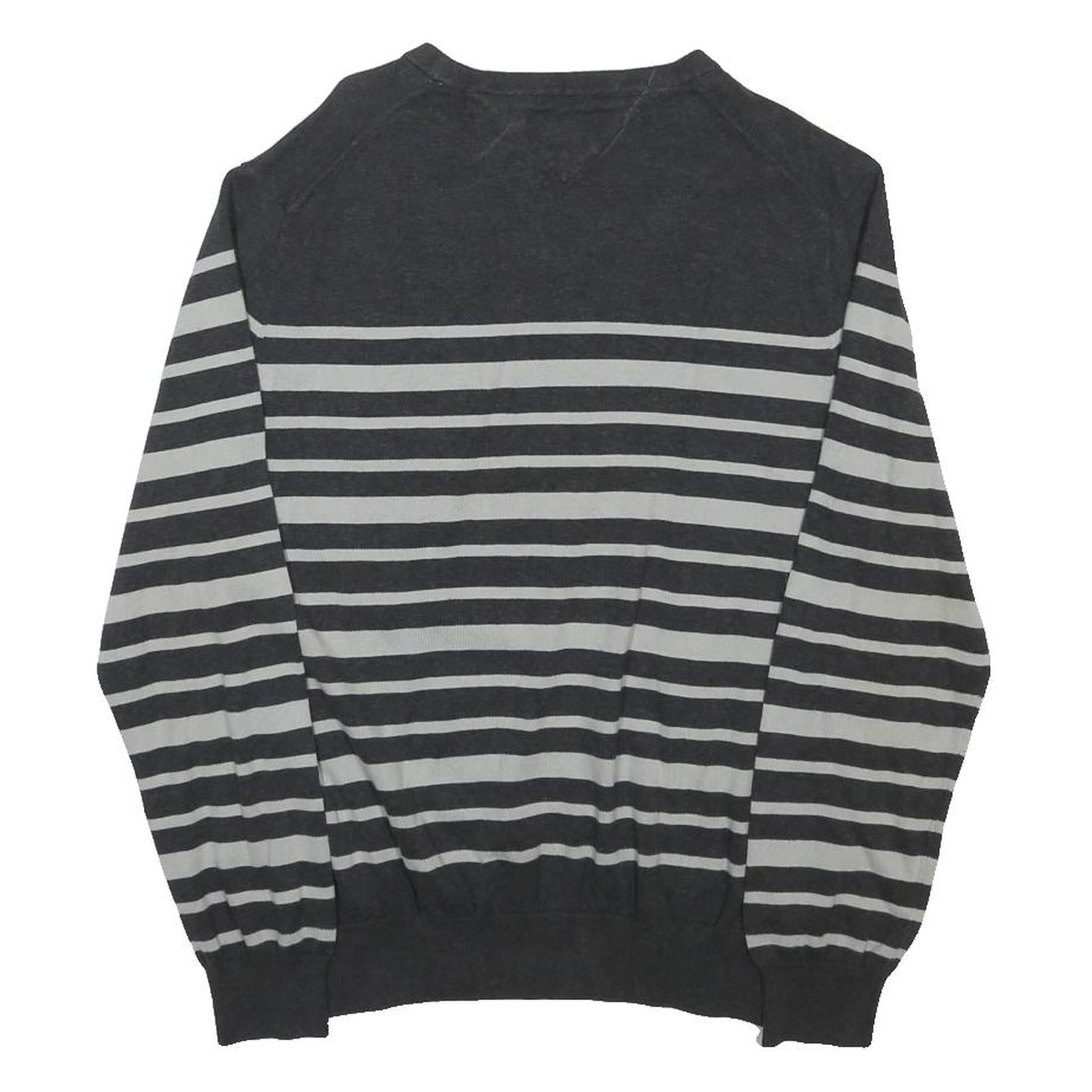 TOMMY HILFIGER Mens Grey & Light Grey Striped Pattern Plain Crew Neck Basic Knit