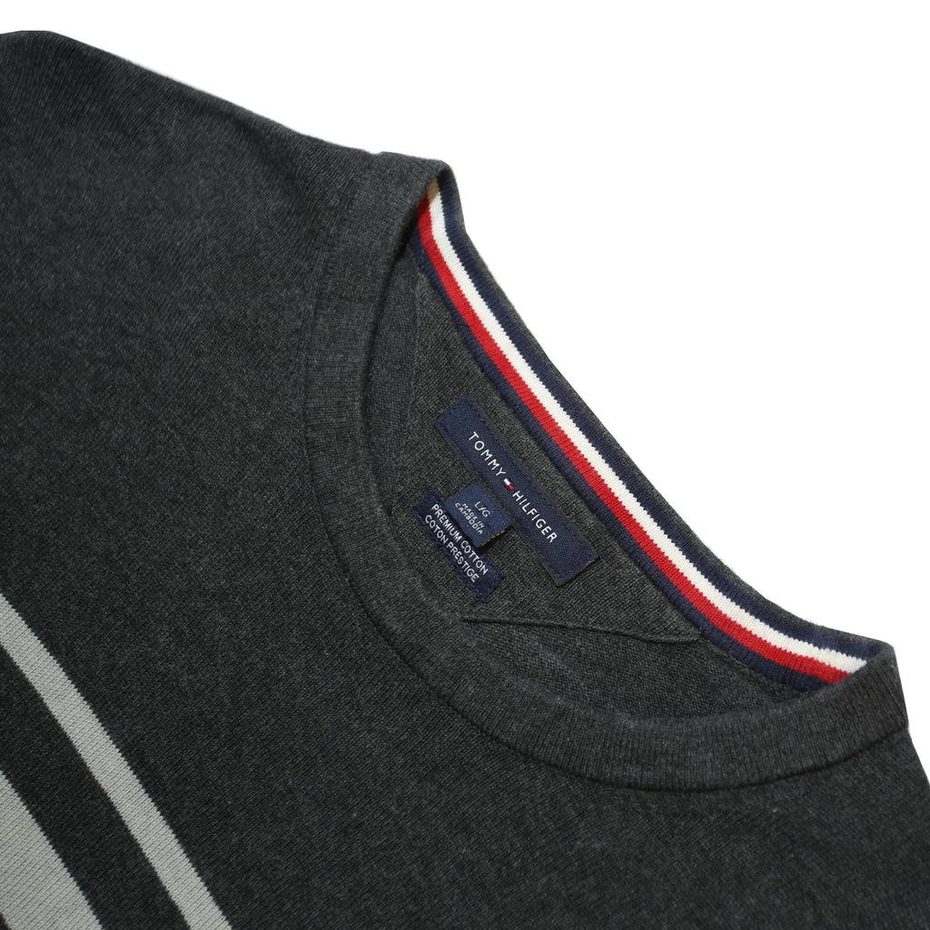 TOMMY HILFIGER Mens Grey & Light Grey Striped Pattern Plain Crew Neck Basic Knit