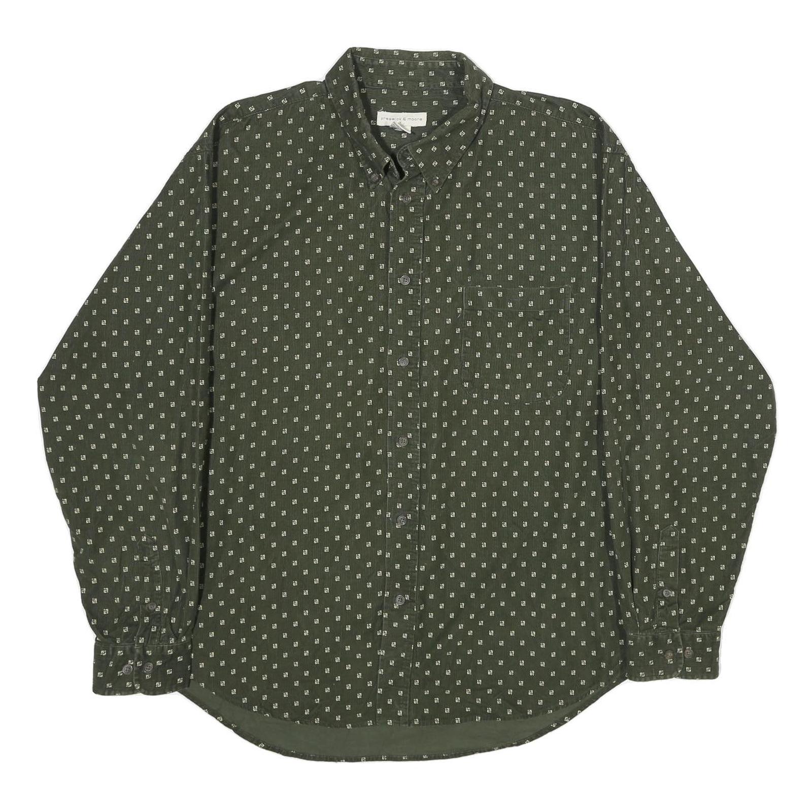 PRESWICK & MOORE Mens Green Printed Cotton Shirt XL Classic Button Down