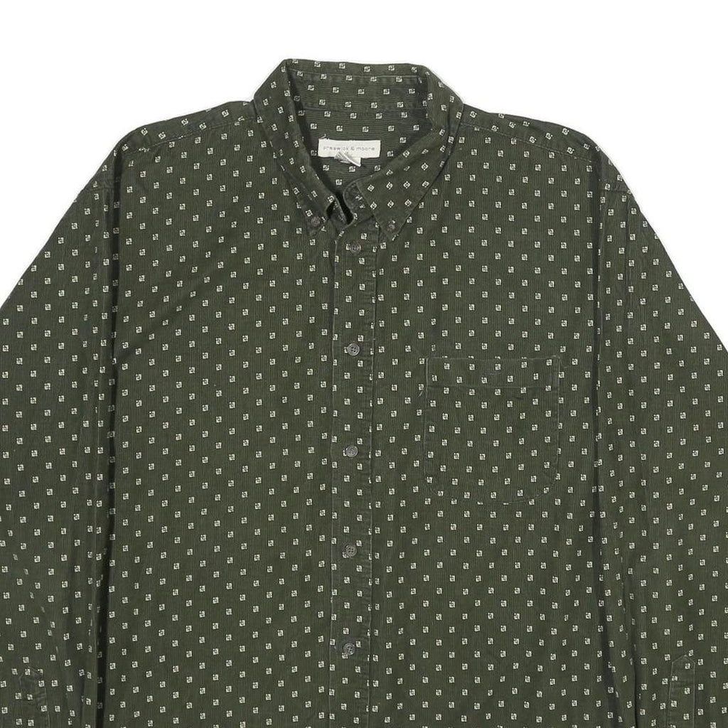 PRESWICK & MOORE Mens Green Printed Cotton Shirt XL Classic Button Down