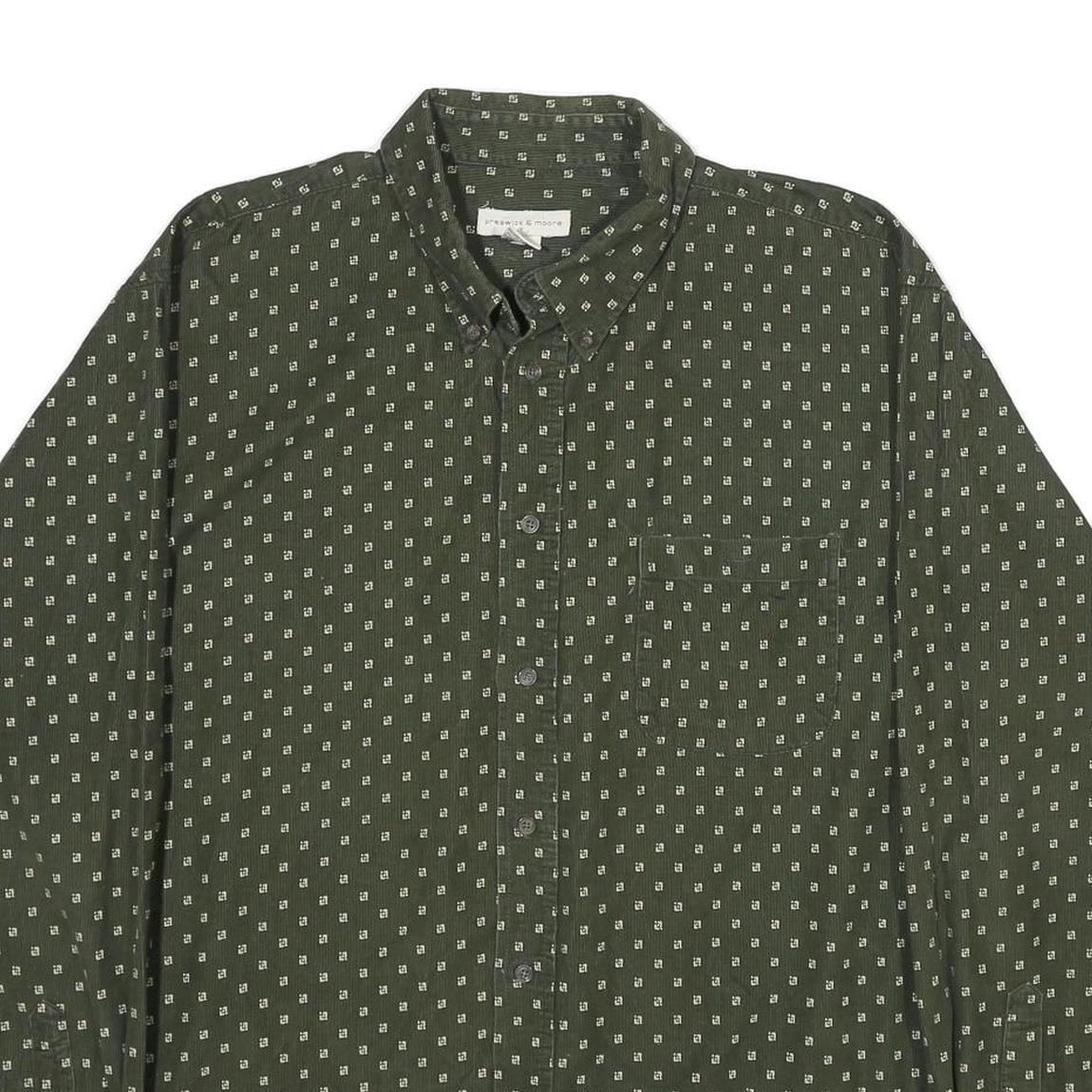PRESWICK & MOORE Mens Green Printed Cotton Shirt XL Classic Button Down