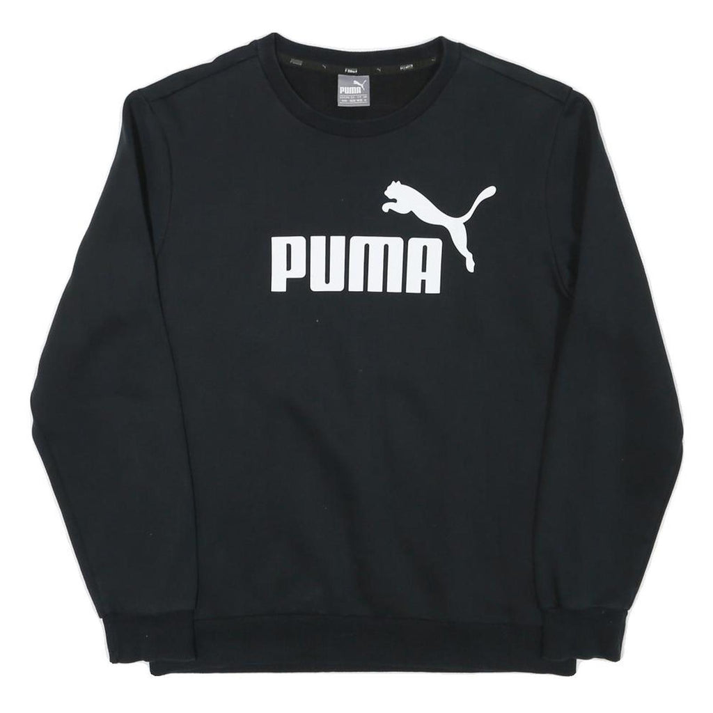 PUMA Mens Black Cotton Blend Crew Neck Sweatshirt M Logo Print Casual