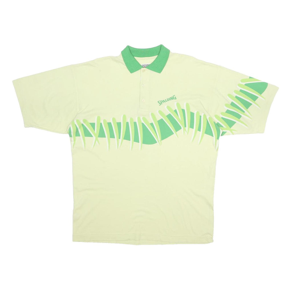 SPALDING Mens Cream & Green Abstract Print Short Sleeve Polo Shirt L Casual