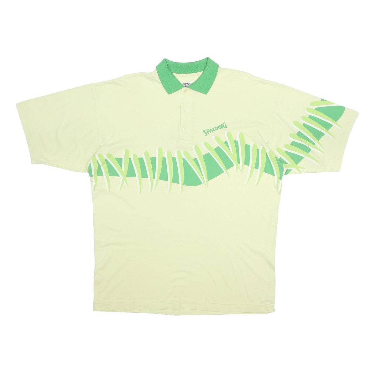 SPALDING Mens Cream & Green Abstract Print Short Sleeve Polo Shirt L Casual