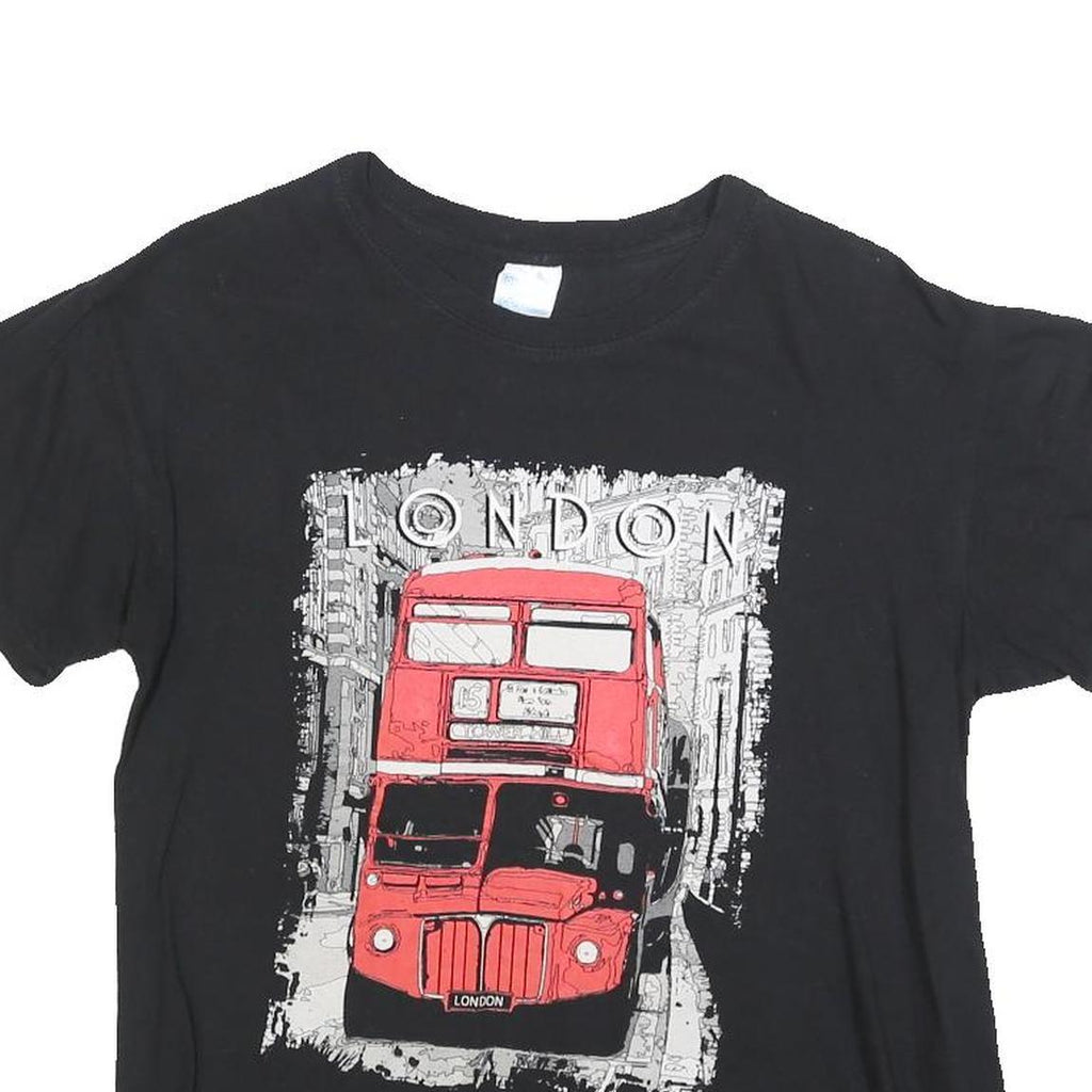 Womens Black London Bus Graphic T-Shirt M Short Sleeve Crew Neck Cotton Blend