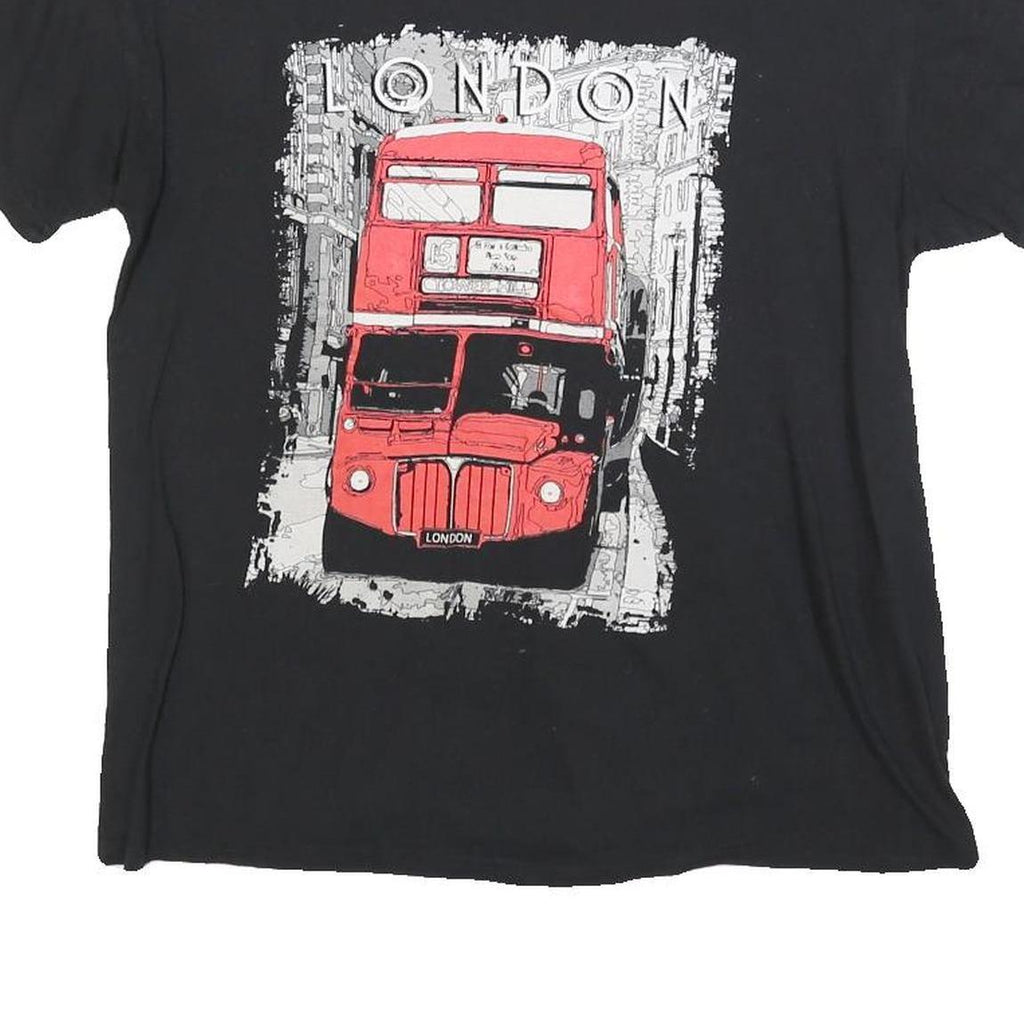 Womens Black London Bus Graphic T-Shirt M Short Sleeve Crew Neck Cotton Blend